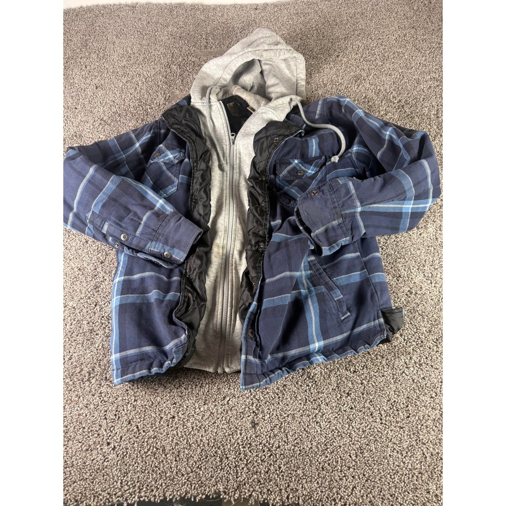 RedHead Flannel Jacket Men's Blue Gray Plaid Zip Up Hooded Workwear Shacket - M